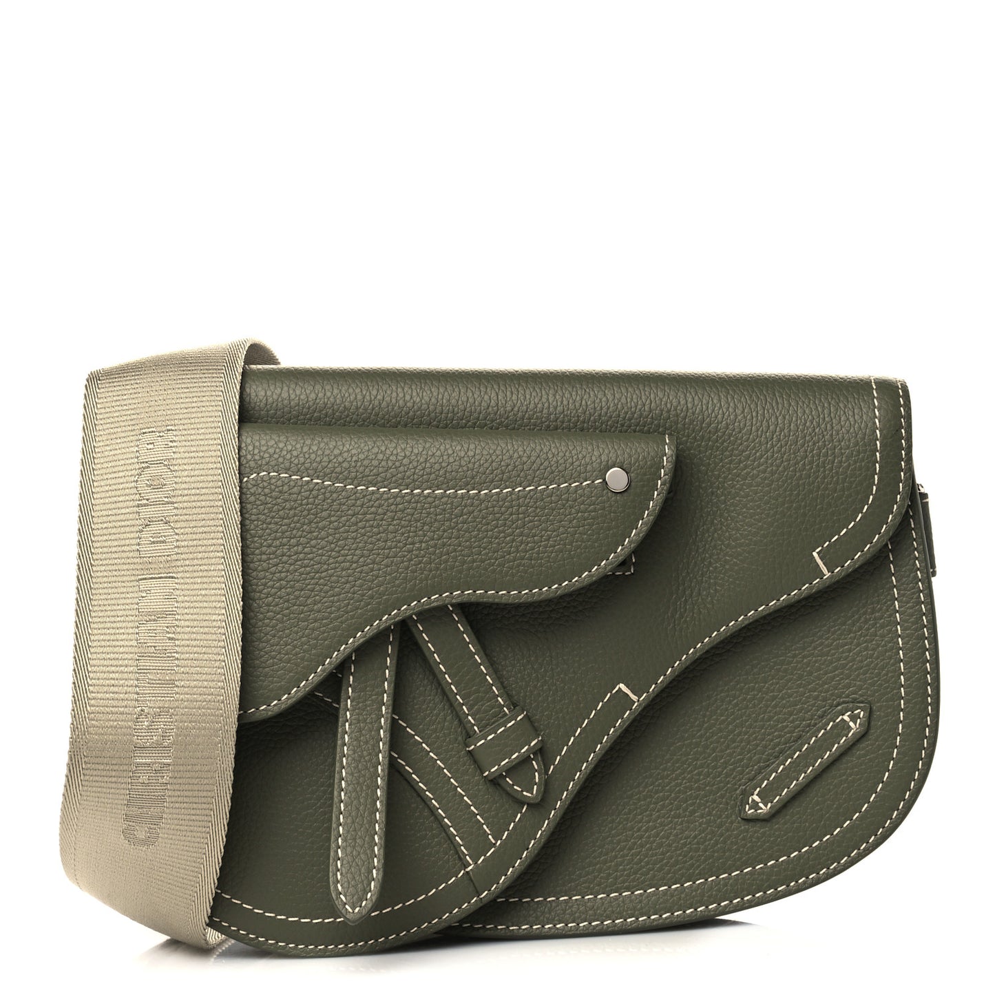 X KAWS Grained Calfskin Saddle Pouch Olive