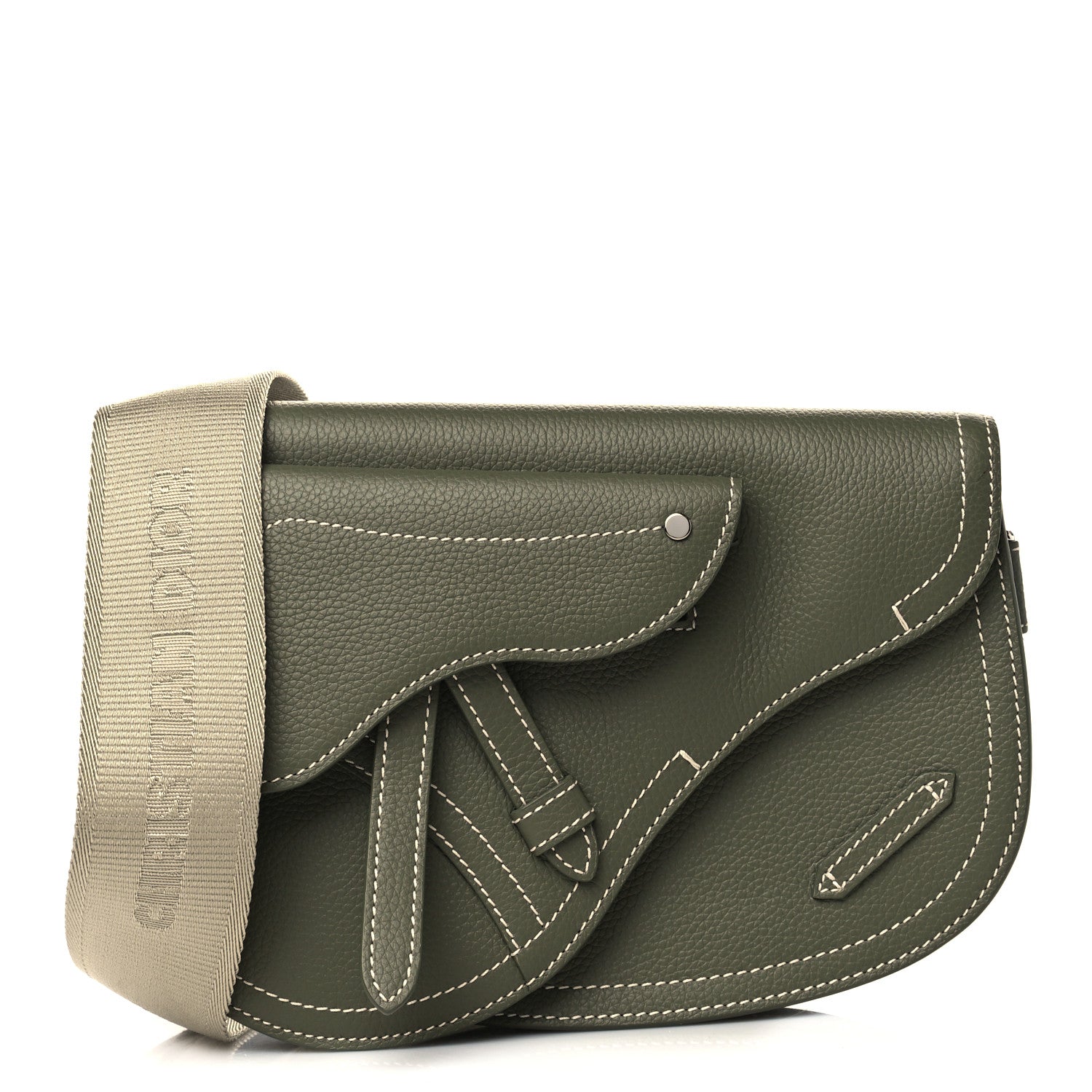 Christian Dior X KAWS Grained Calfskin Saddle Pouch Olive 1 of 5
