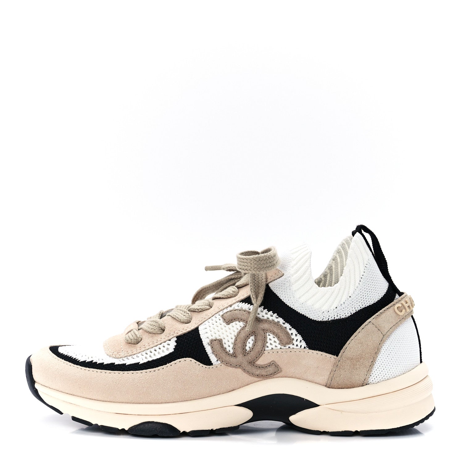 Chanel Mesh Suede Fabric Womens CC Sneakers 38.5 Light 38.5 Pink White Black 1 of 9
