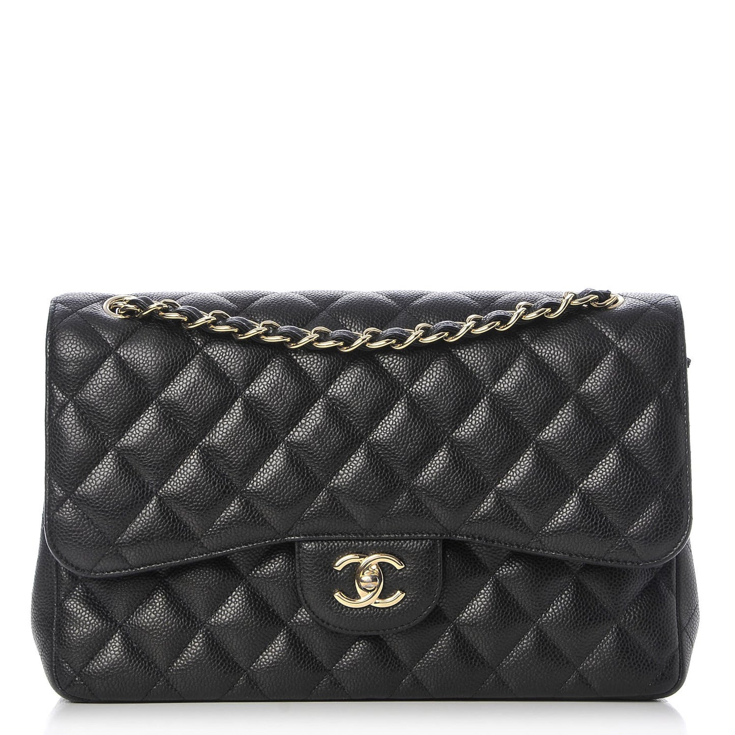 Caviar Quilted Jumbo Double Flap Black