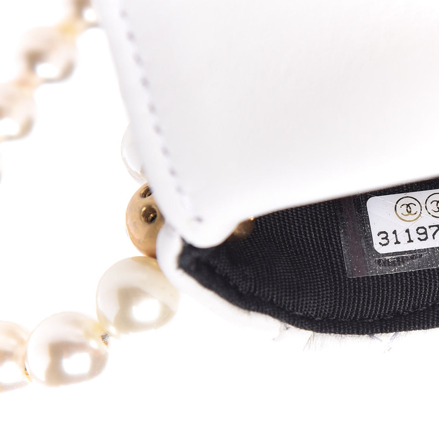 Calfskin Quilted About Pearls Card Holder Flap With Chain White