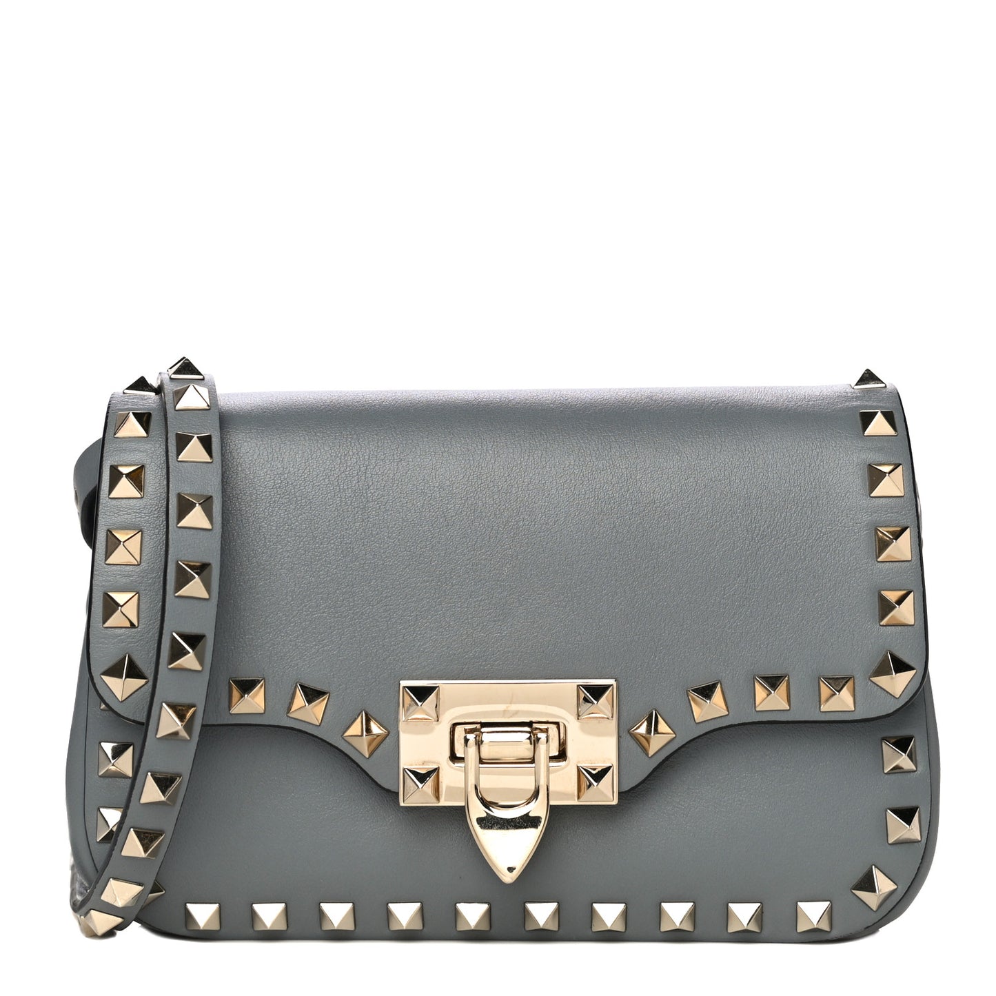 Vitello Mini Rockstud Flap Saddle Crossbody Bag Light Stone