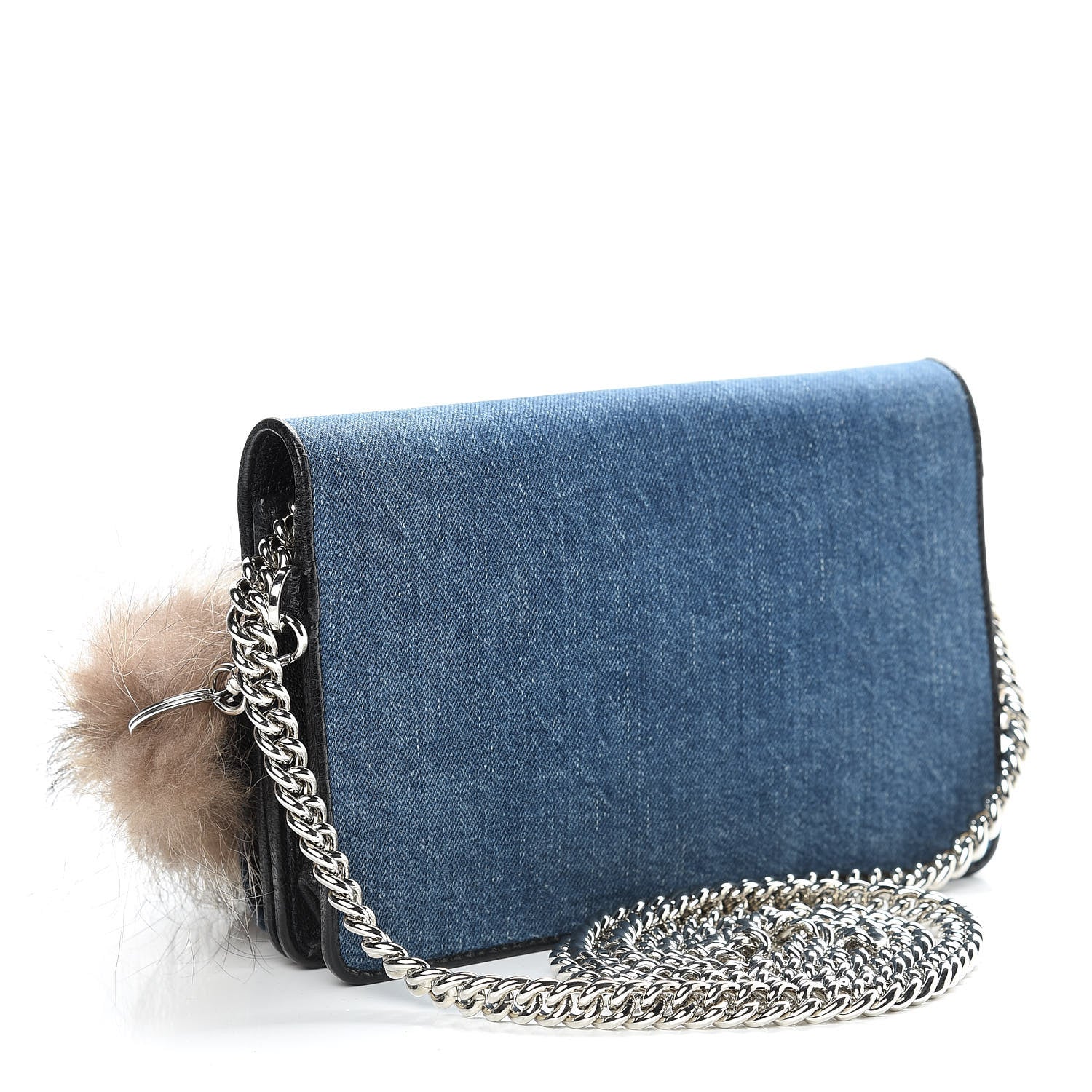 Miu Miu Denim Raccoon Fur Charm Crossbody Blue 3 of 10