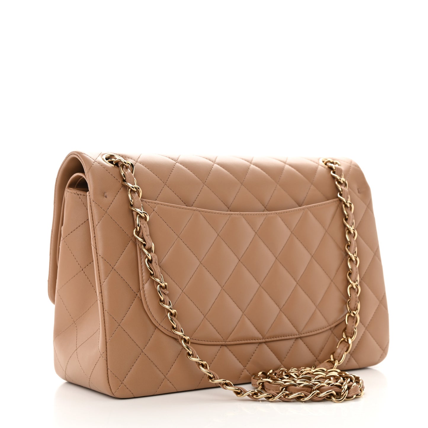 Lambskin Quilted Jumbo Double Flap Dark Beige