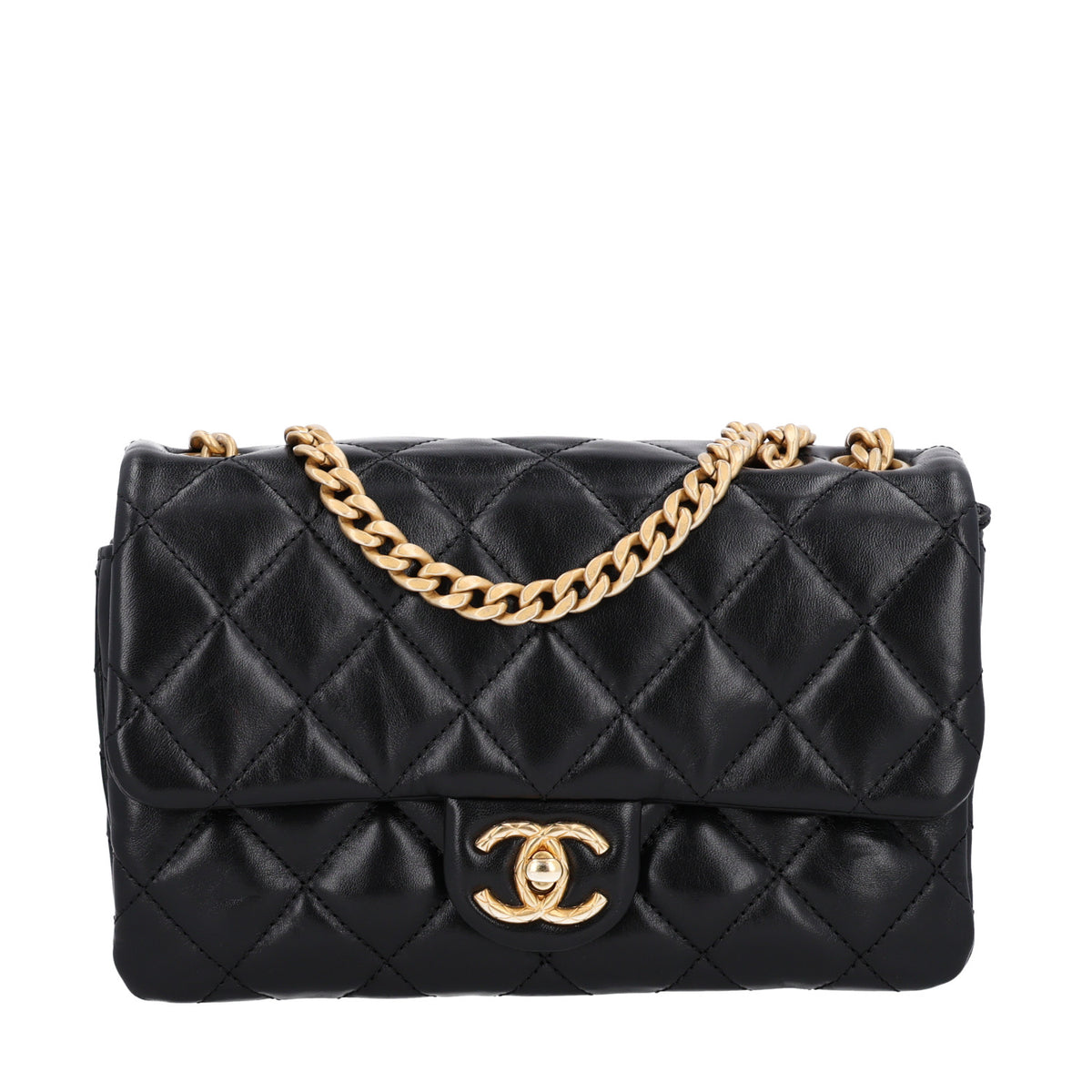 Lambskin Quilted Small Pillow Crush Flap Black