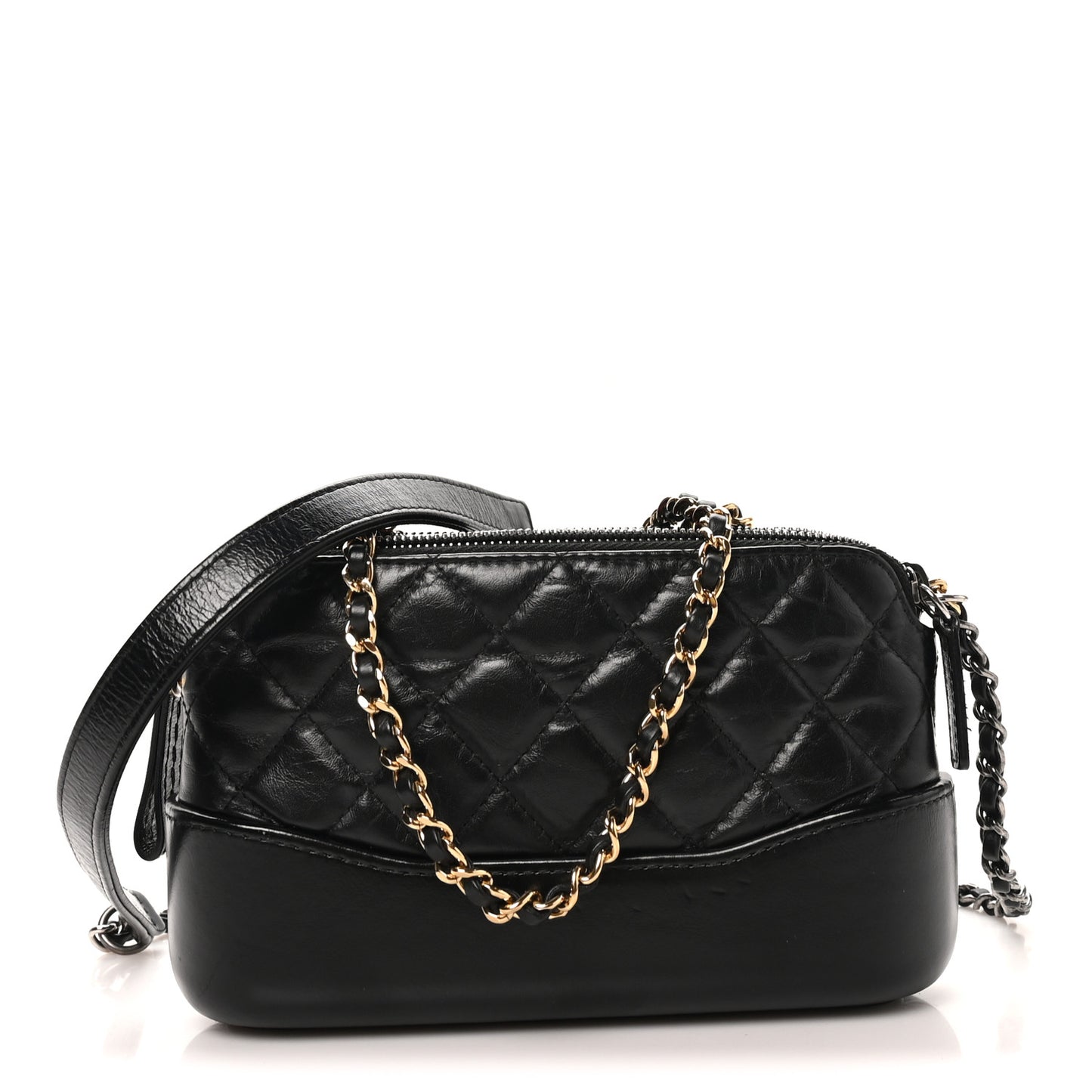 Aged Calfskin Quilted Small Gabrielle Clutch With Chain Black