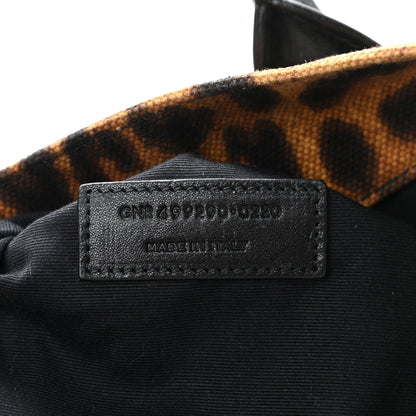 Saint Laurent Canvas Calfskin Leopard Print Rive Gauche Noe Tote Natural Black 7 of 13