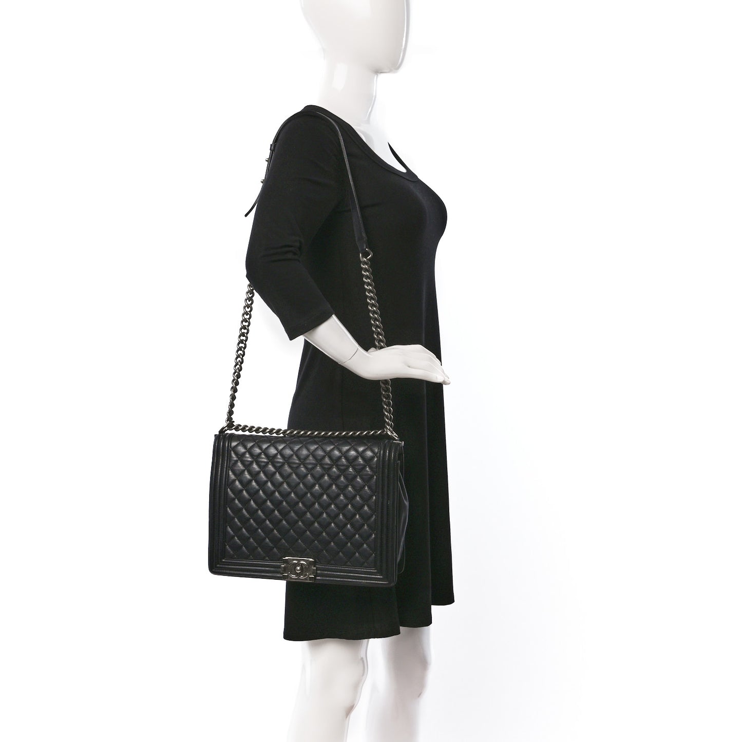 Lambskin Quilted Large Boy Flap Black