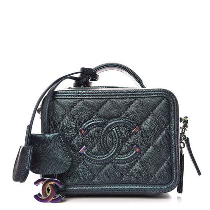 Chanel Iridescent Caviar Quilted Small CC Filigree Vanity Case Dark Turquoise 1 of 8