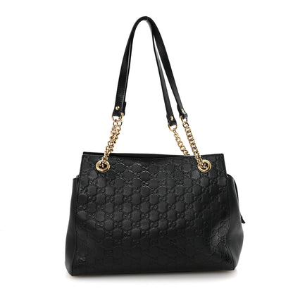 Gucci Guccissima Signature Medium Shoulder Tote Bag Black 1 of 9