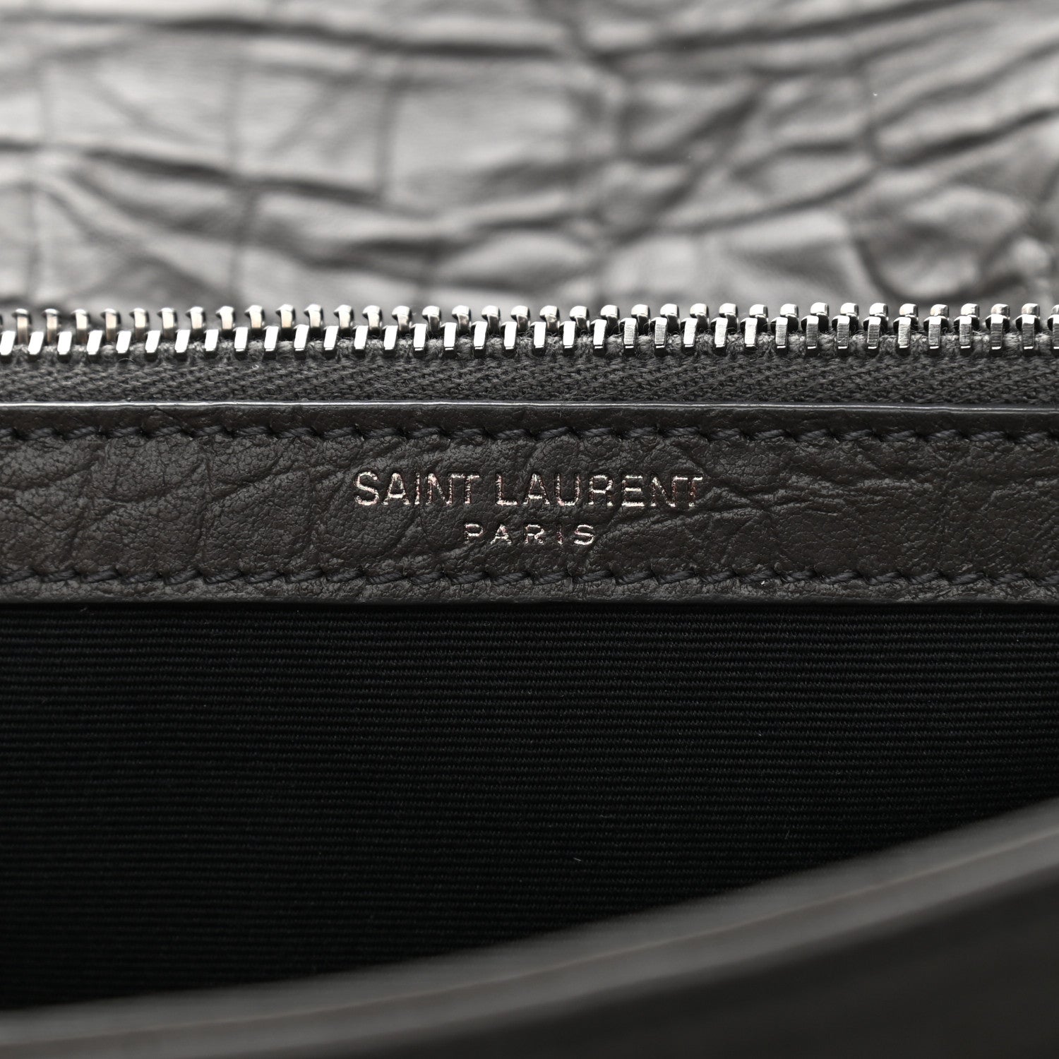 Saint Laurent Calfskin Crocodile Embossed Medium West Hollywood Monogram Fold-Over Grey 6 of 11