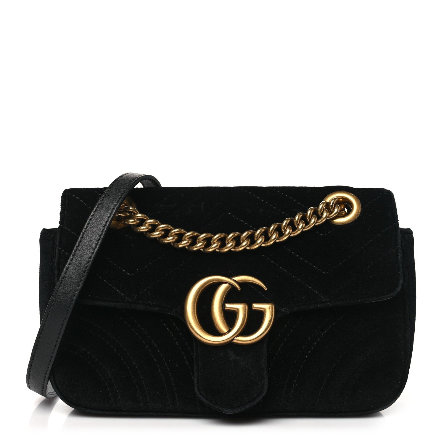 Gucci Velvet Matelasse Mini GG Marmont Shoulder Bag Black 1 of 10