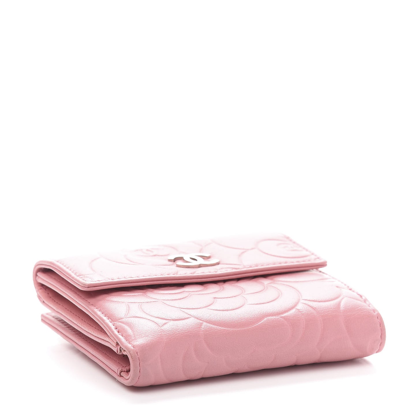 Lambskin Embossed Camellia French Wallet Pink