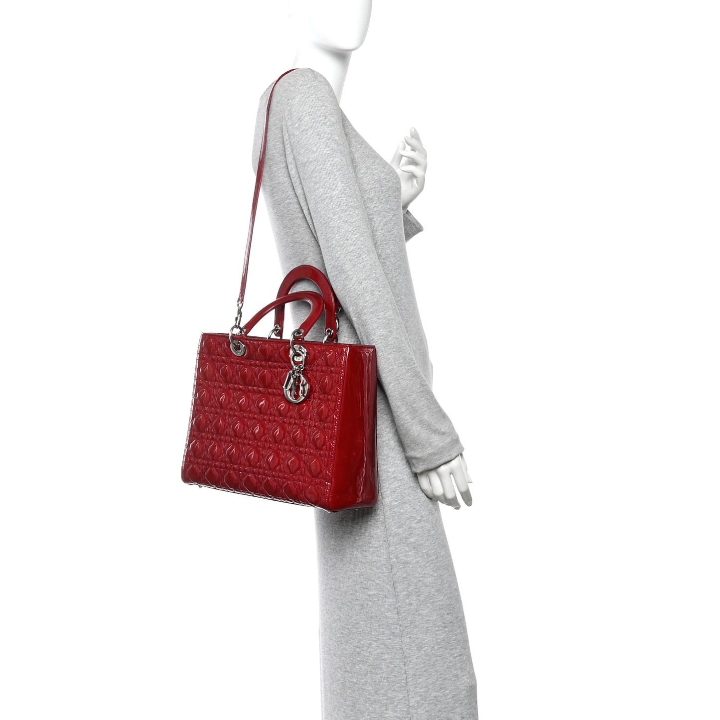 Patent Cannage Large Lady Dior Red