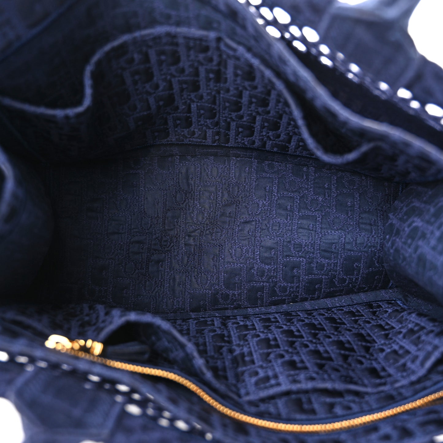 Mesh Embroidered Medium Book Tote Navy Blue