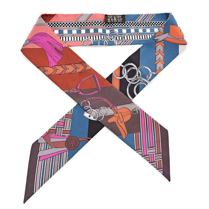 Hermes Silk Brides et Gris Twilly Marron Bleu Orange 1 of 6