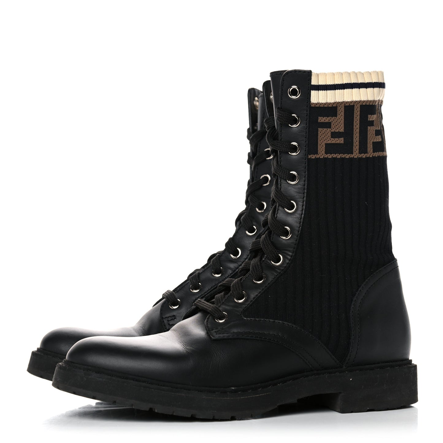 Calfskin Stretch Fabric Rockoko Biker Boots 38 Tobacco Black Marino