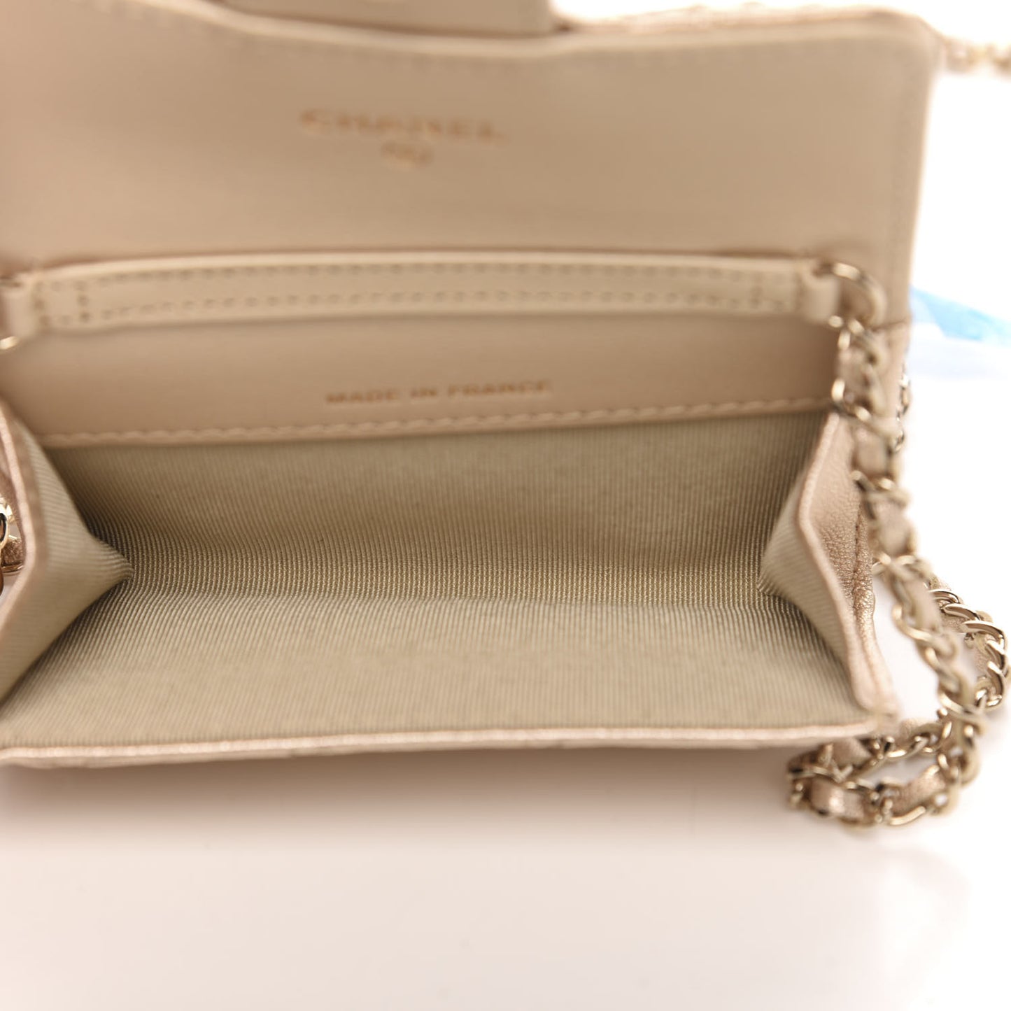 Metallic Lambskin Quilted Flap Chain Waist Bag Gold