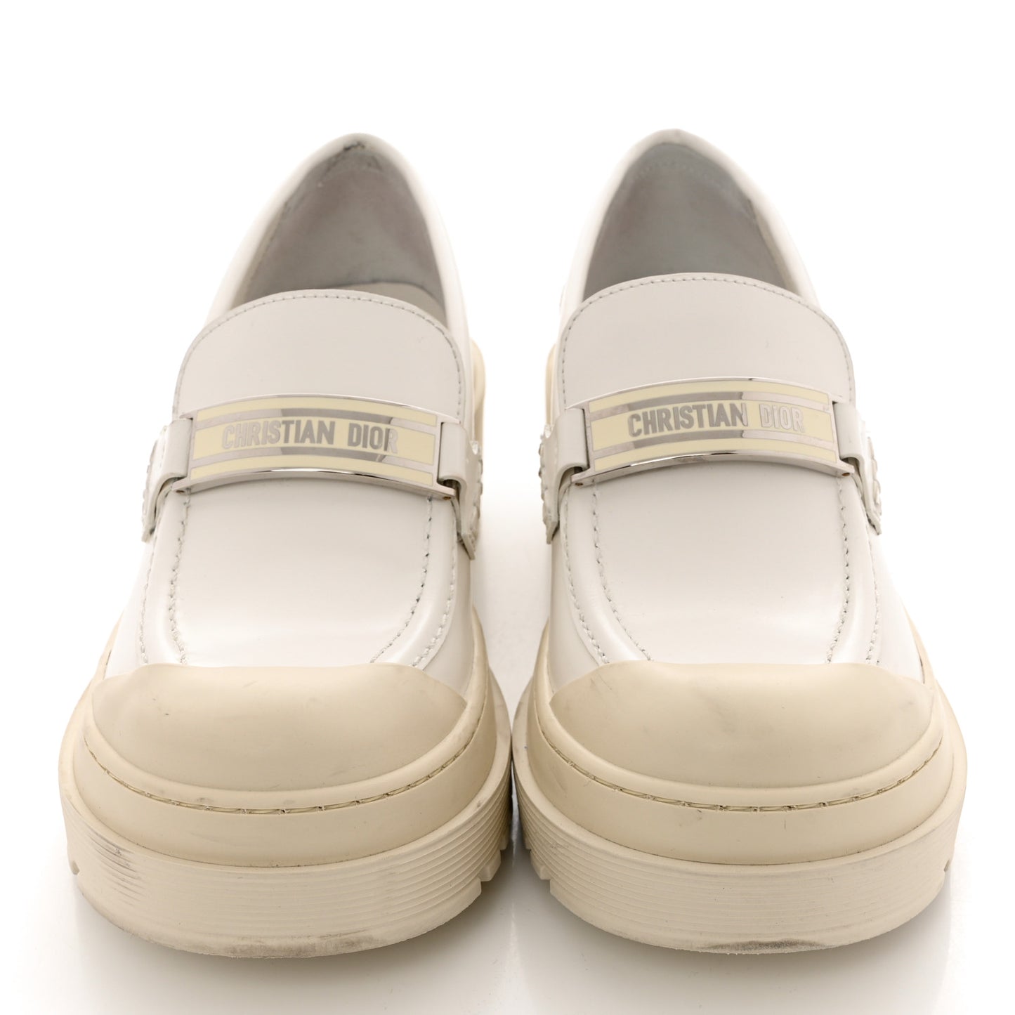 Brushed Calfskin Dior Code Lug Sole Platform 35mm Loafers 37 White