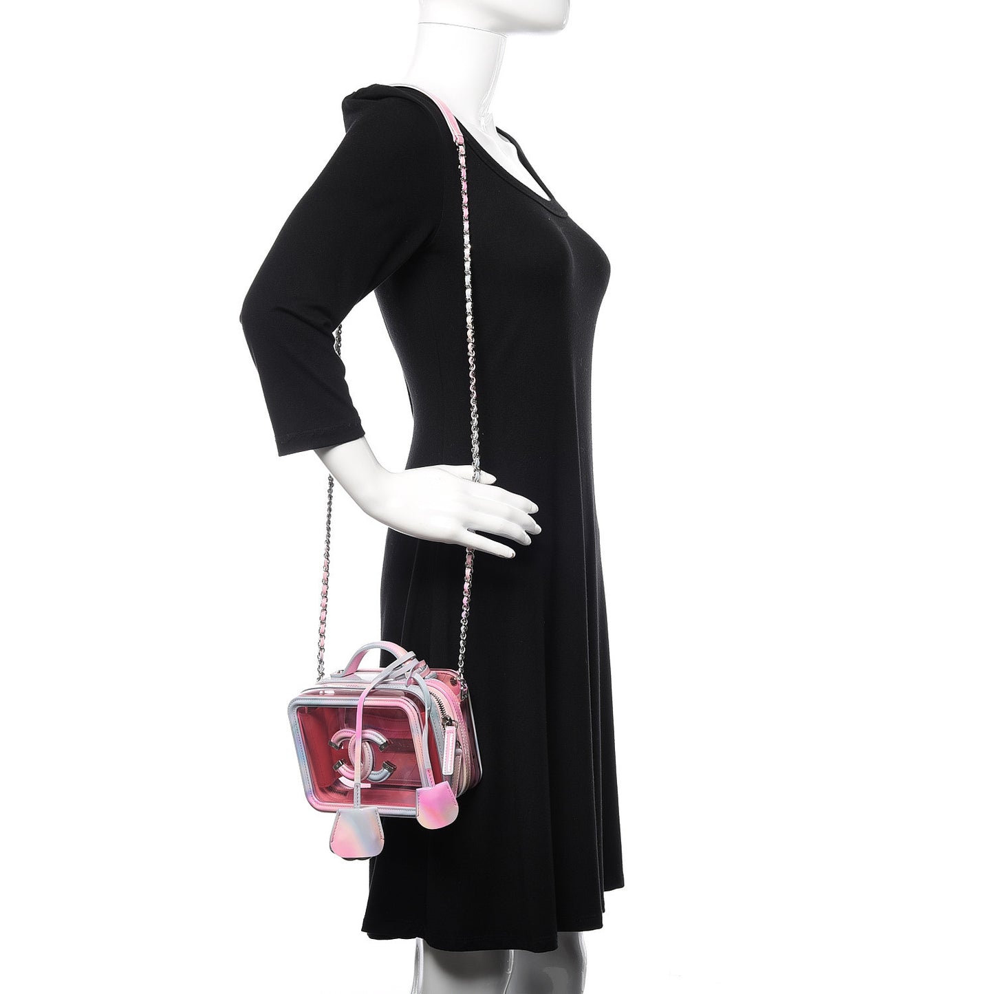 PVC Patent Calfskin Patent Lambskin Small CC Vanity Case Pink