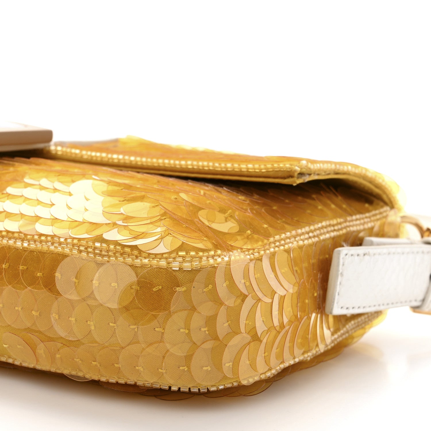 Fendi Satin Sequin Paillettes Elaphe Plexiglass Baguette 1997 Giallo Avorio 10 of 10