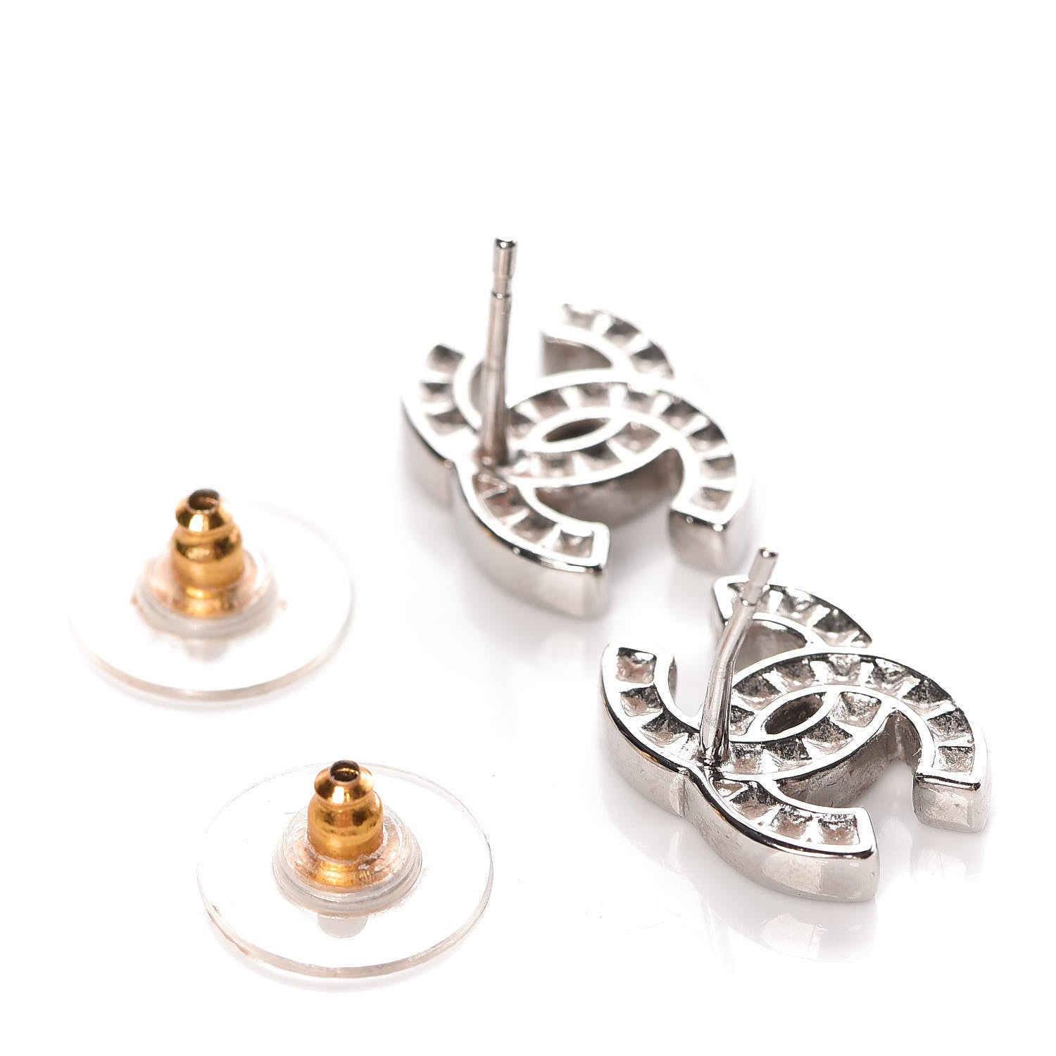 Chanel Baguette Crystal CC Earrings Silver 3 of 6