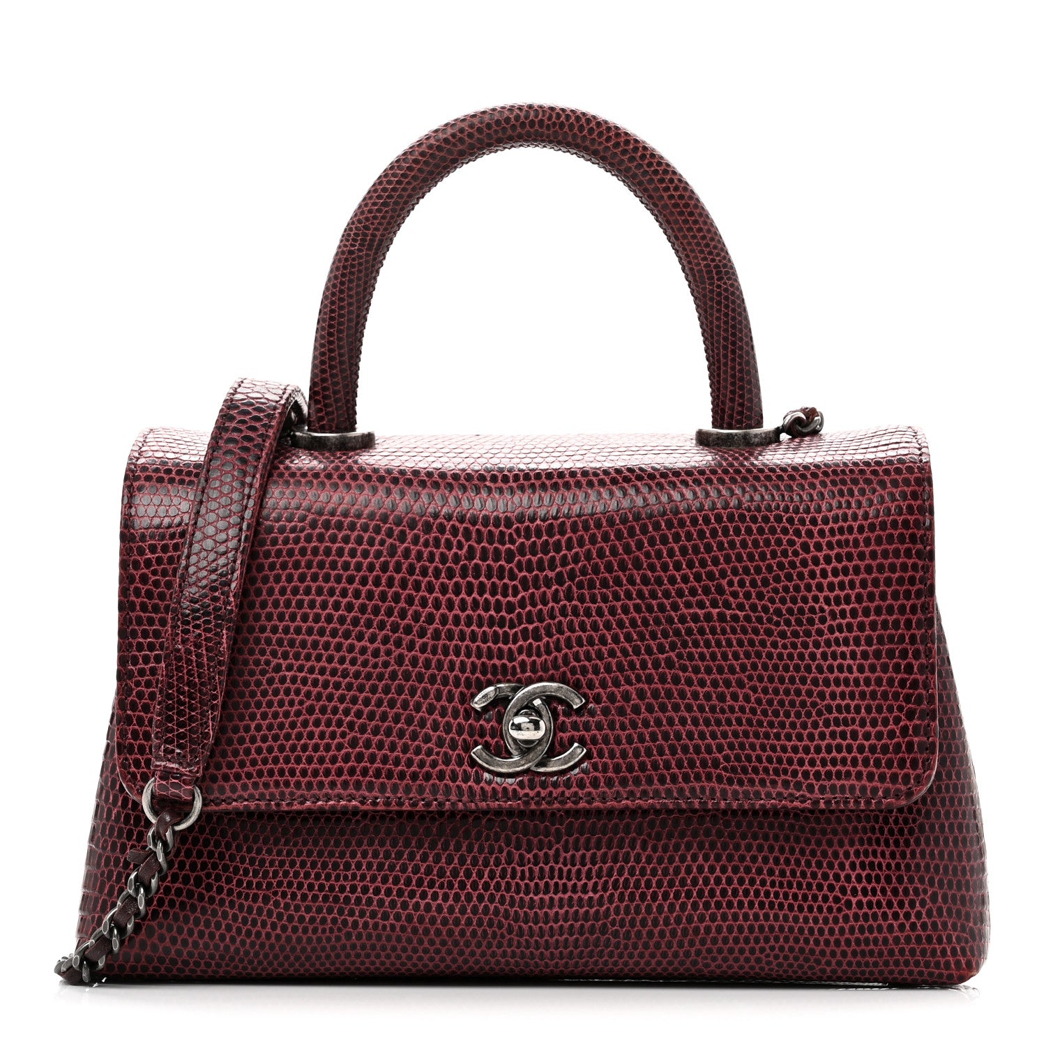 Chanel Lizard Mini Coco Handle Flap Burgundy 1 of 10