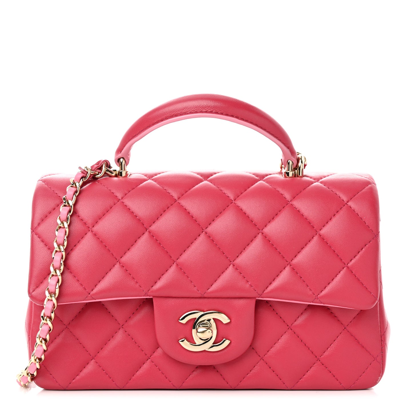 Lambskin Quilted Bi-Color Mini Top Handle Rectangular Flap Rose