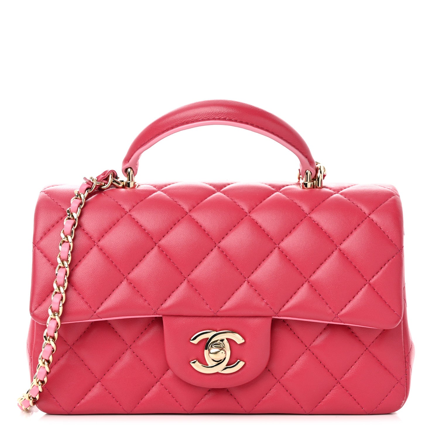 Chanel Lambskin Quilted Bi-Color Mini Top Handle Rectangular Flap Rose 1 of 11