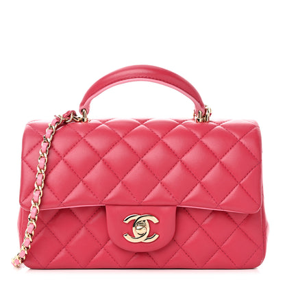Chanel Lambskin Quilted Bi-Color Mini Top Handle Rectangular Flap Rose 1 of 11