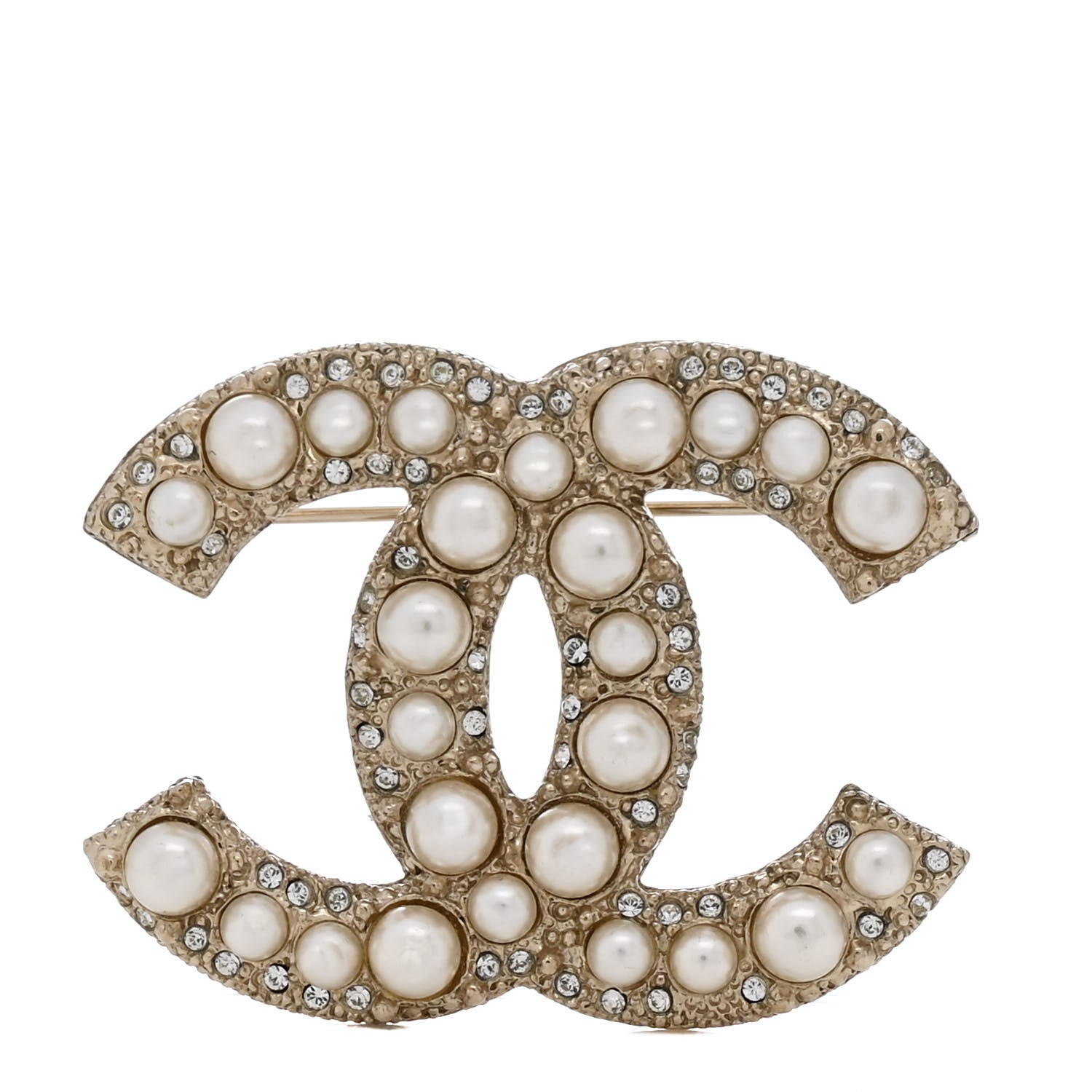 Chanel Metal Crystal Graduated Pearl CC Brooch Gold 1 of 3