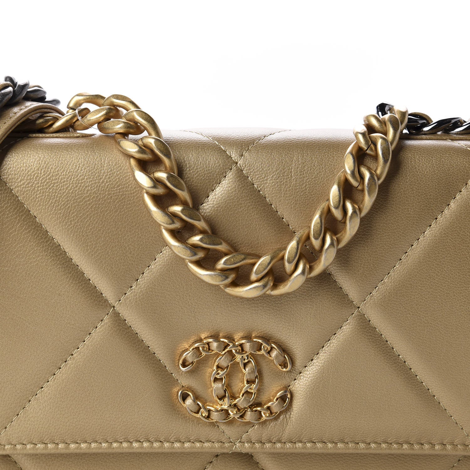 Chanel Metallic Goatskin Quilted 19 Wallet On Chain WOC Gold 11 of 12