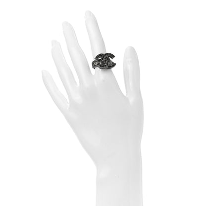 Chanel Ruthenium Crystal CC Ring 50 5.25 Black 2 of 5
