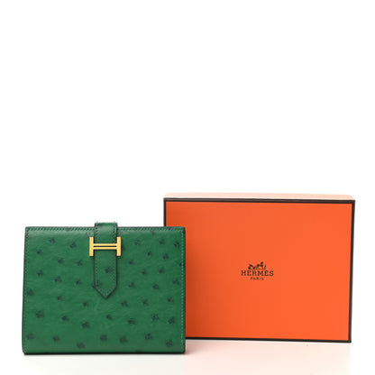Hermes Ostrich Bearn Compact Wallet Vert Vertigo 8 of 8