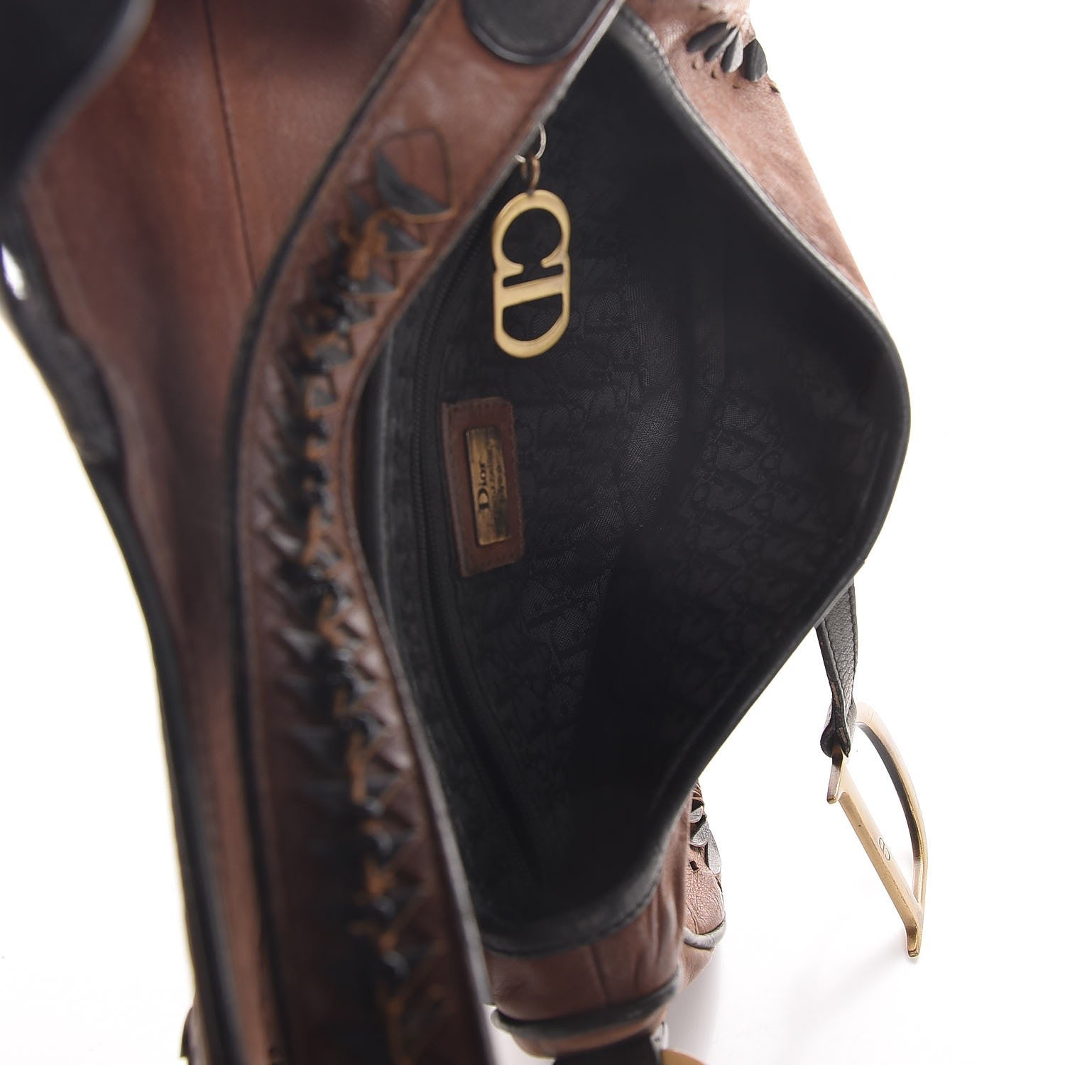 Christian Dior Calfskin Laser Cut Saddle Bag Brown 5 of 7