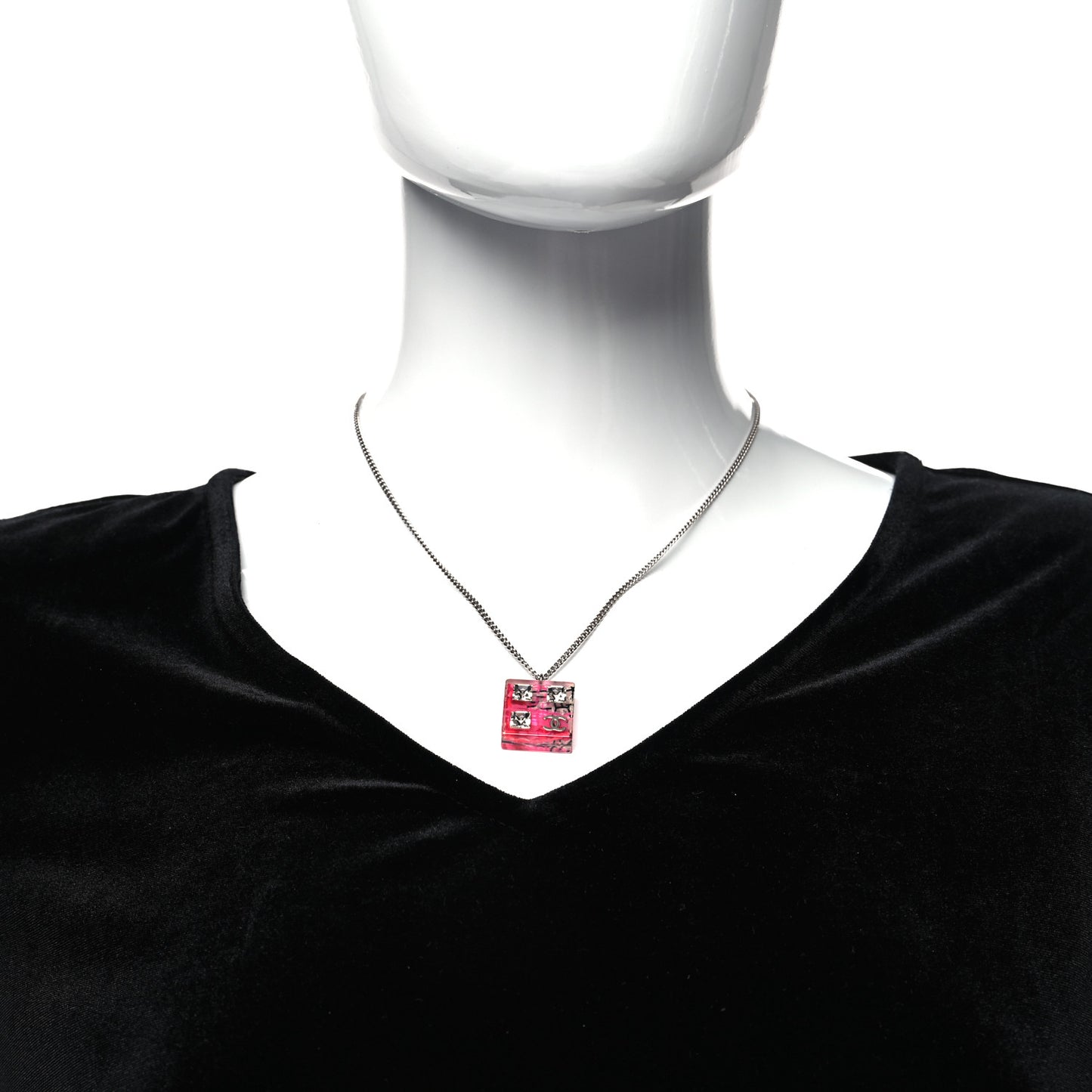 Resin Baguette Crystal Geometric Square CC Necklace Hot Pink