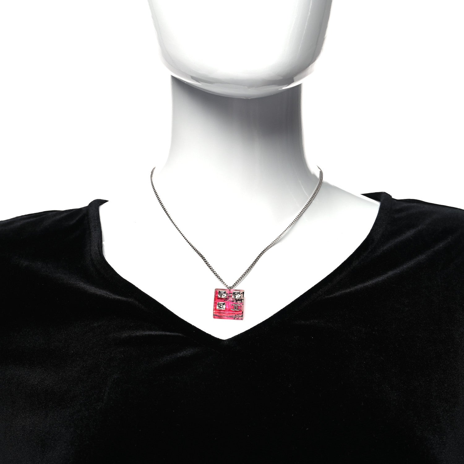 Chanel Resin Baguette Crystal Geometric Square CC Necklace Hot Pink 2 of 5