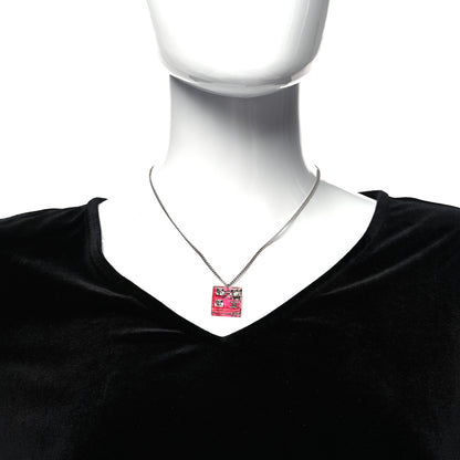 Chanel Resin Baguette Crystal Geometric Square CC Necklace Hot Pink 2 of 5