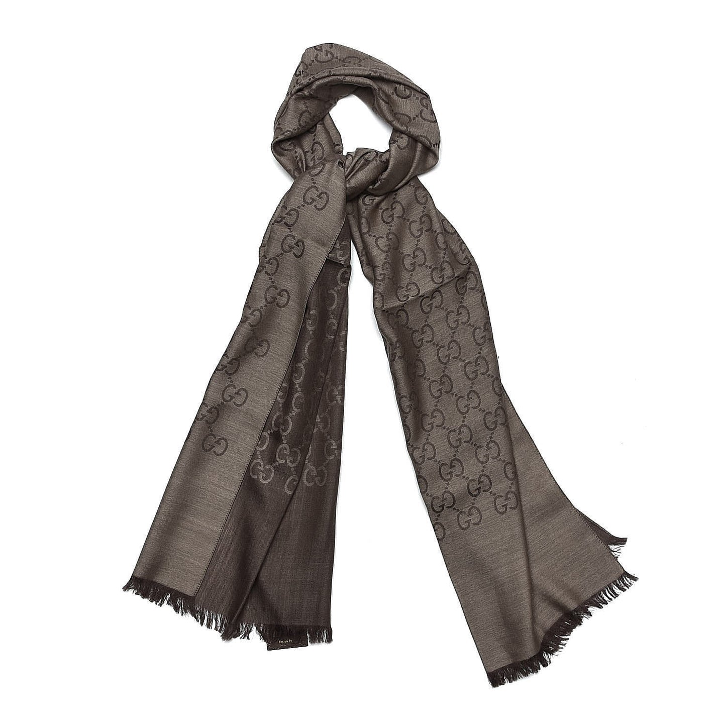 Wool Silk GG Monogram GGNat Scarf Rope Dark Brown
