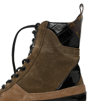 Louis Vuitton Suede Calfskin Monogram Laureate Platform Desert Boots 37 Taupe 10 of 12