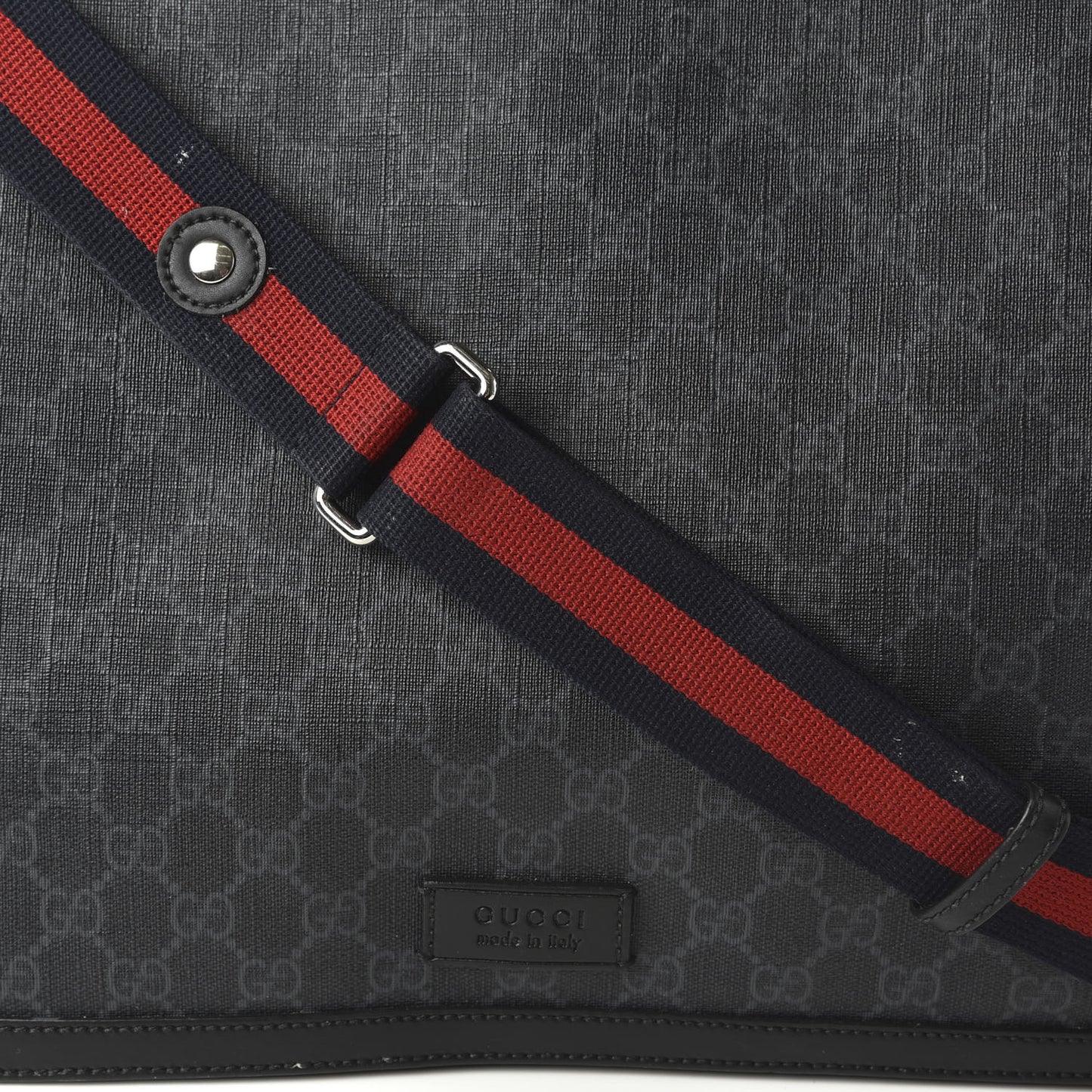 GG Supreme Monogram Web Messenger Diaper Bag Black Grey