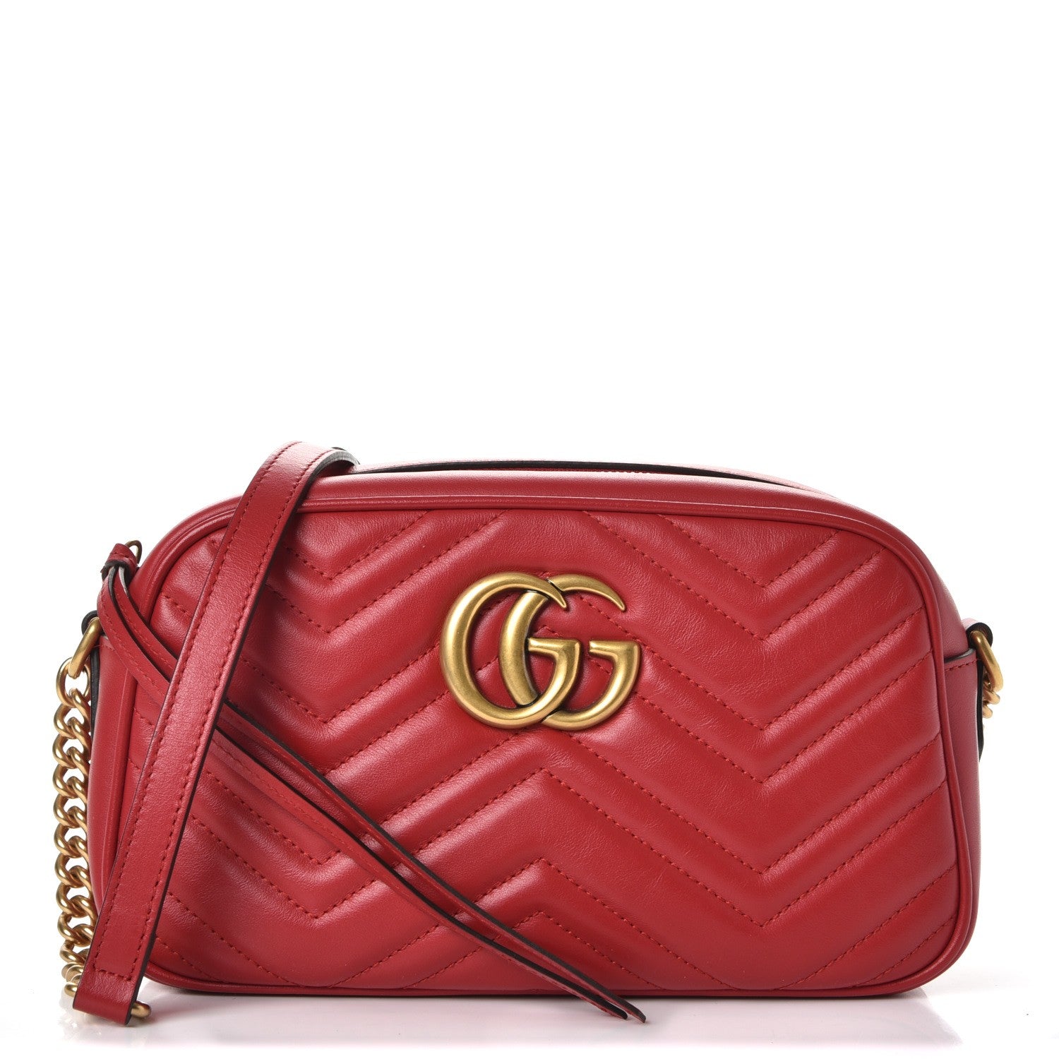 Gucci Calfskin Matelasse Small GG Marmont Chain Shoulder Bag Hibiscus Red 1 of 7