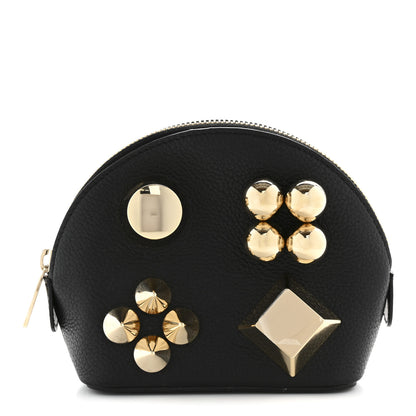 Christian Louboutin Grained Calfskin Carasky Studded Cosmetic Pouch Black Gold 1 of 9