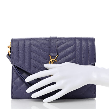 Saint Laurent Grain De Poudre Textured Mixed Matelasse Triquilt Monogram Clutch Dark Wisteria 2 of 7