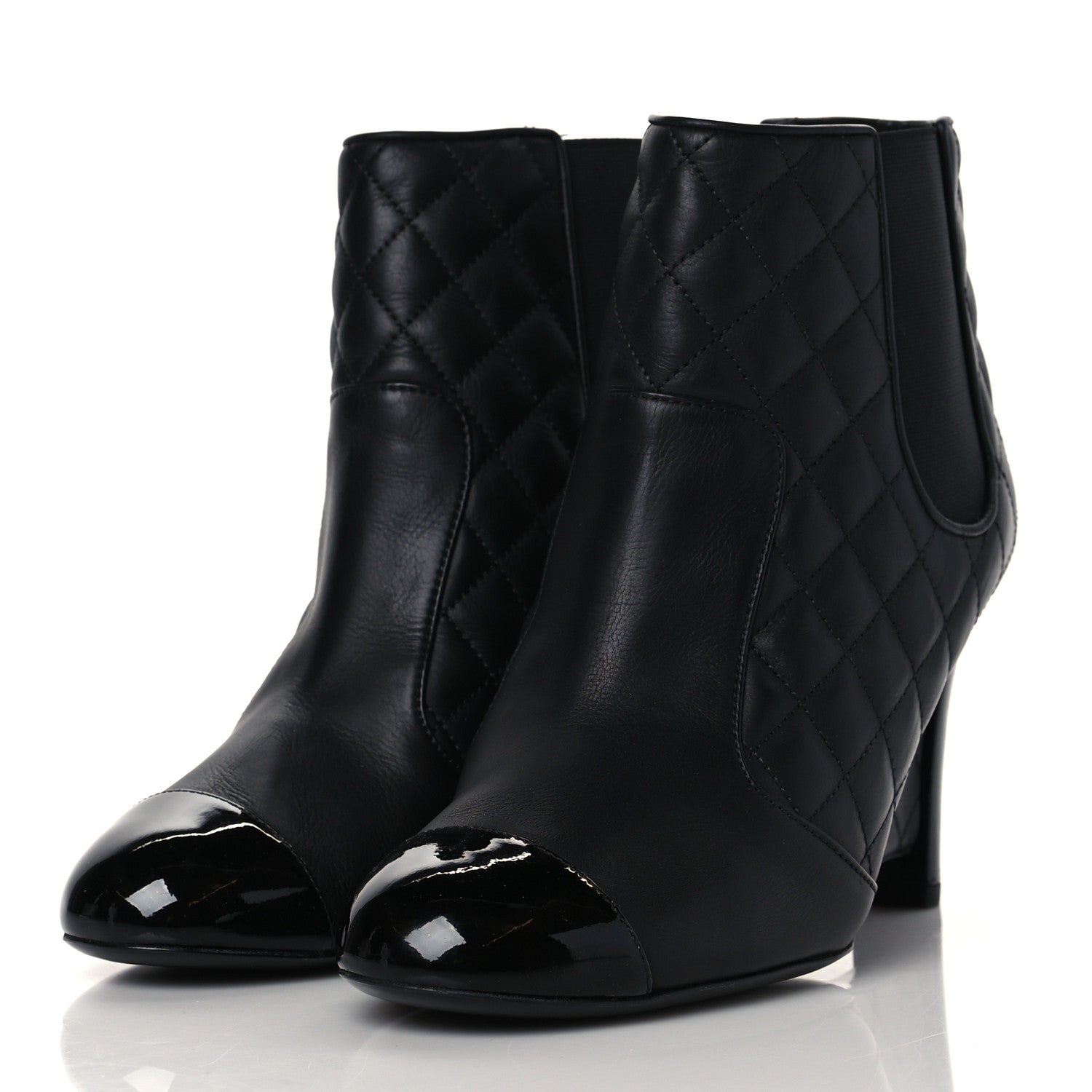 Chanel Lambskin Patent Quilted Wedge Ankle Boots 39.5 Black 3 of 8