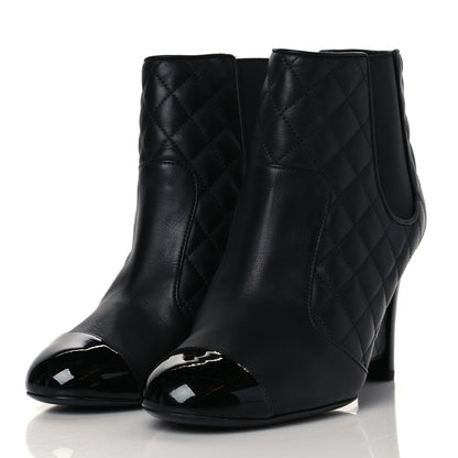 Chanel Lambskin Patent Quilted Wedge Ankle Boots 39.5 Black 3 of 8