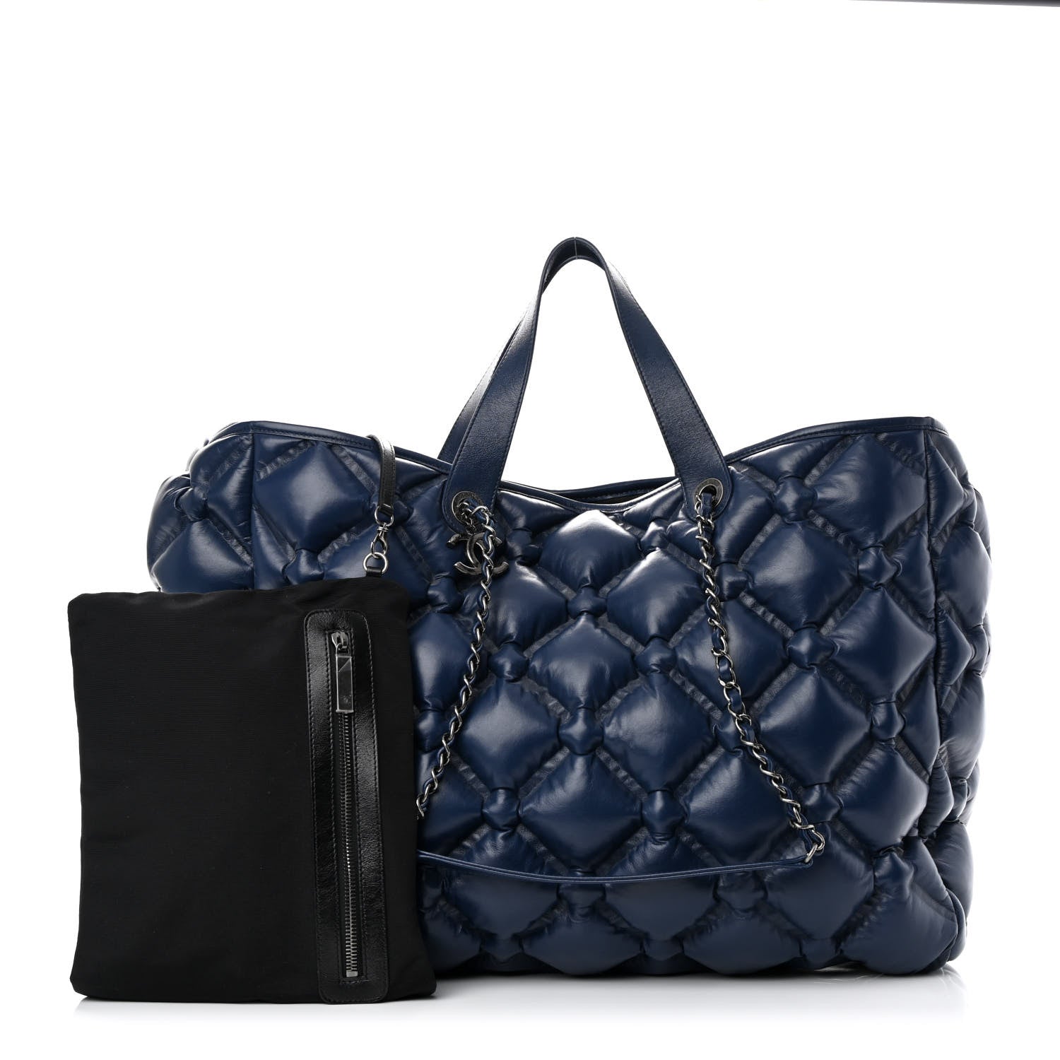 Chanel Calfskin Quilted Large Chesterfield Tote Navy 1 of 12