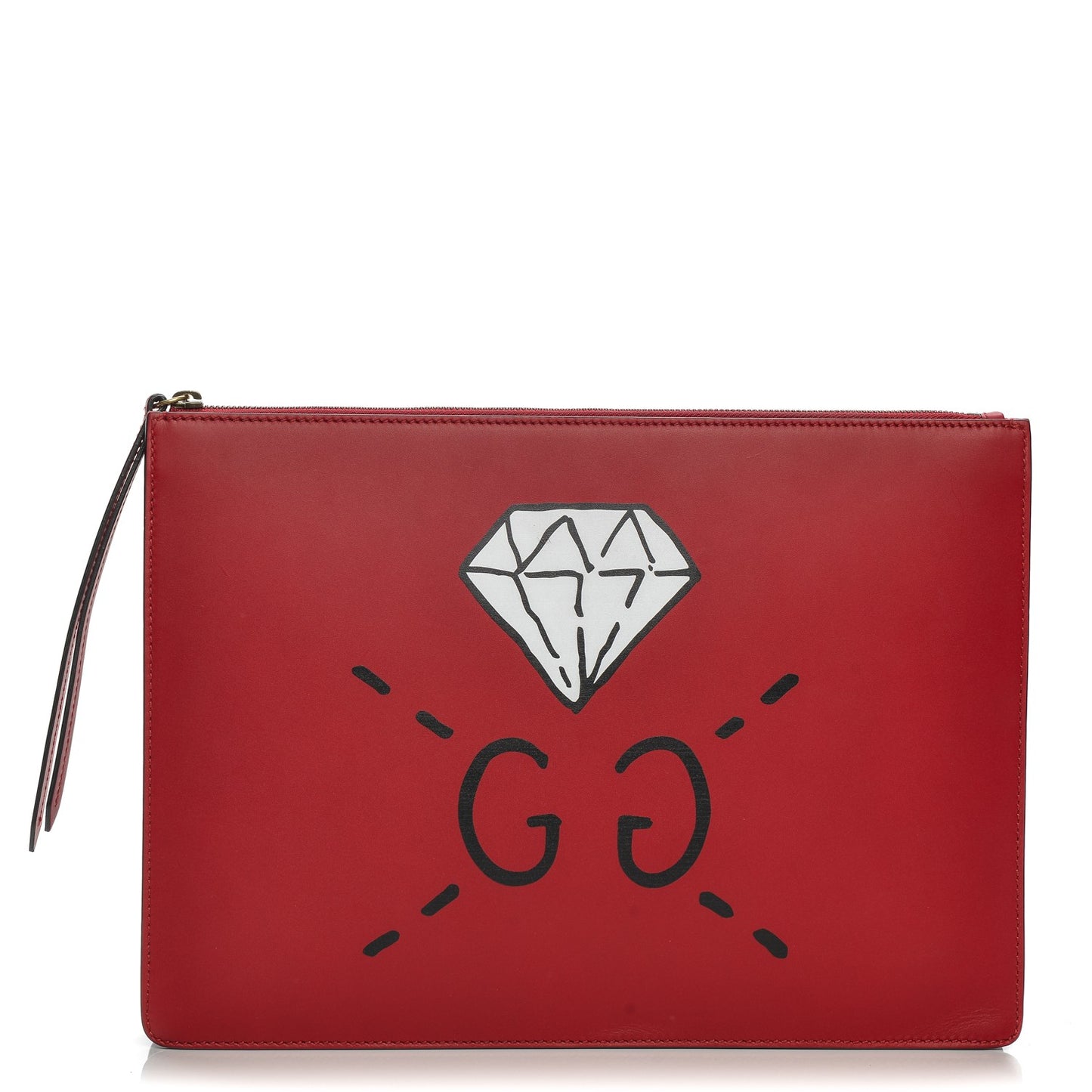 Calfskin GucciGhost Print Medium Documents Holder Hibiscus Red
