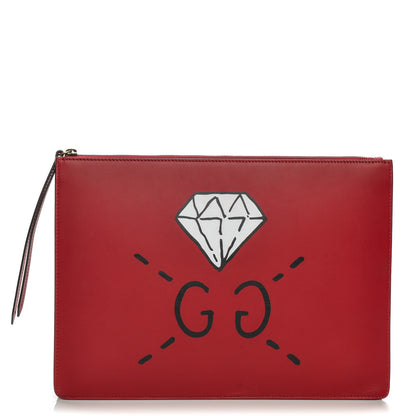 Gucci Calfskin GucciGhost Print Medium Documents Holder Hibiscus Red 1 of 8