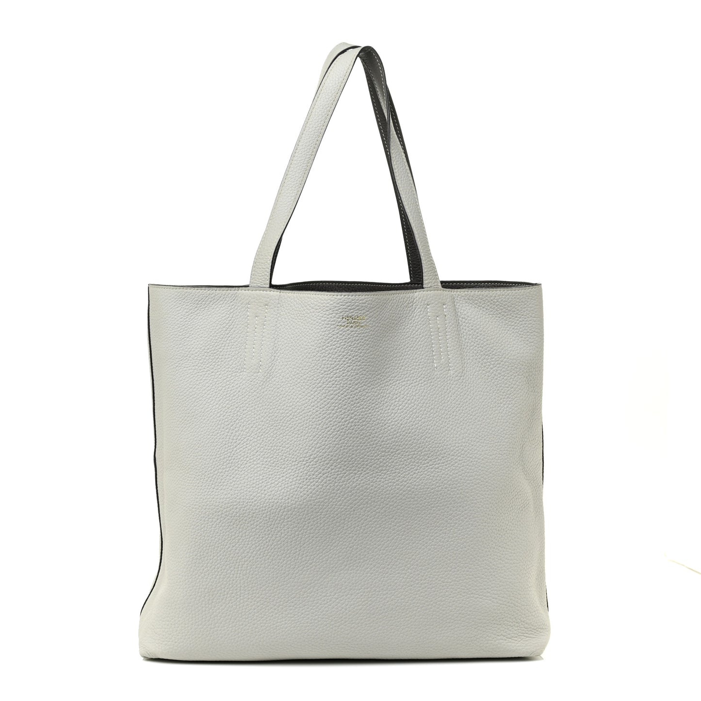 Taurillon Clemence Double Sens 36 Reversible Tote Gris Perle Etain